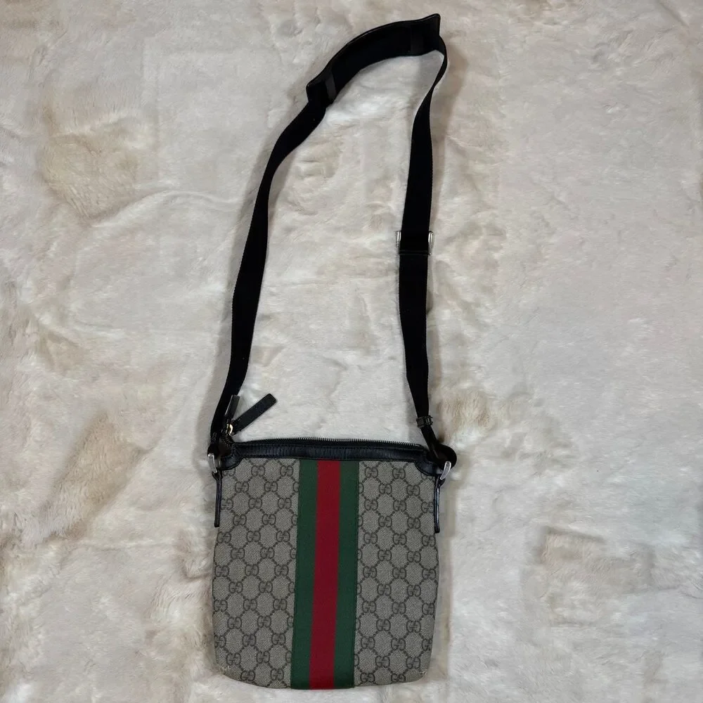 GUCCI GG SUPREME MONOGRAM WEB MESSENGER BAG